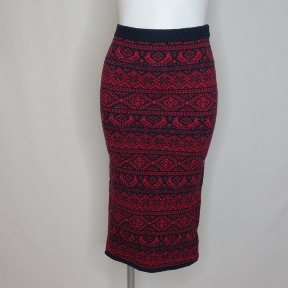 J. Crew Red PARTRIDGE Fair Isle Sweater Knit Midi Skirt Women's XXS XXS New NWT - Picture 5 of 9